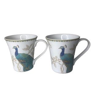 222 Fifth Peacock Garden Mugs Set Of 2 Coffee China Cups